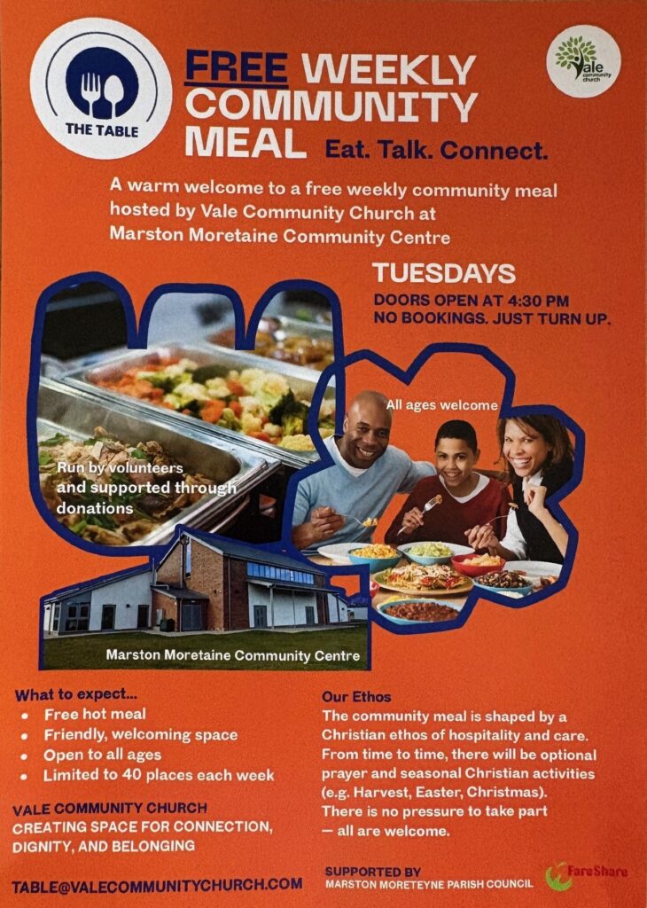 The Table - Free weekly community meal @ Marston Moreteyne Community Centre